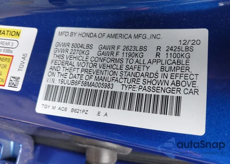 2021 Acura Tlx A-Spec Package z USA, uszkodzony, nr VIN 19UUB6F58MA005983